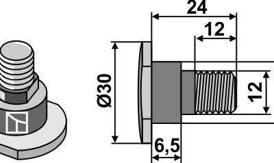 Bolt for rotary mower blades - M12x1,75 - 12.9
