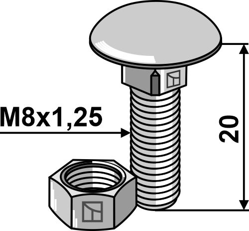 Bolt M8x1,25x20 galvanized with nut