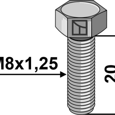 Hexagon bolt M8x1,25x20 without nut - galvanized