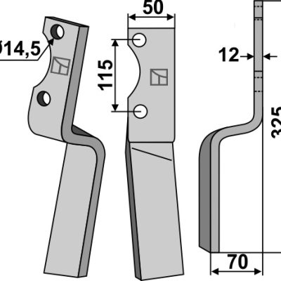 Rotary tine 325x50mm, right