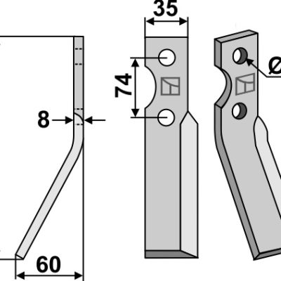 Rotary tine 215x35mm, left