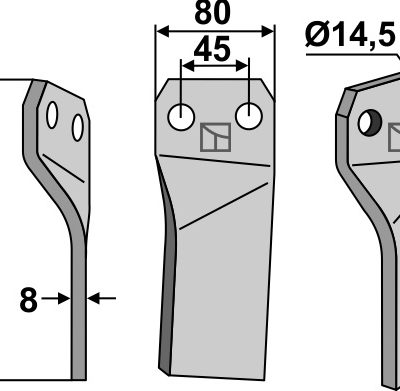 Rotary tine 181x80mm, left