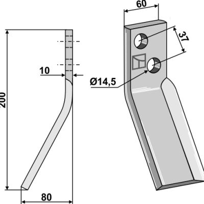 Rotary tine 200x60mm, model