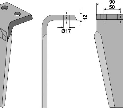 Tine for rotary harrows 280mm, left