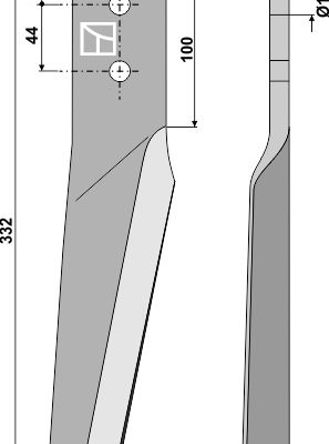 Tine for rotary harrows 332mm, left