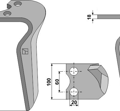 Tine for rotary harrows 260mm, left