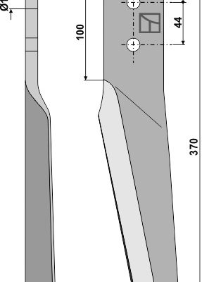 Tine for rotary harrows 370mm, right
