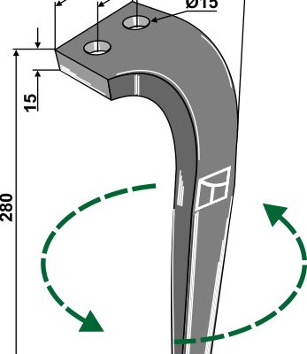 Tine for rotary harrows 280mm, left