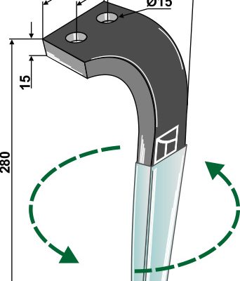 Tine for rotary harrows (DURAFACE) 280mm, left