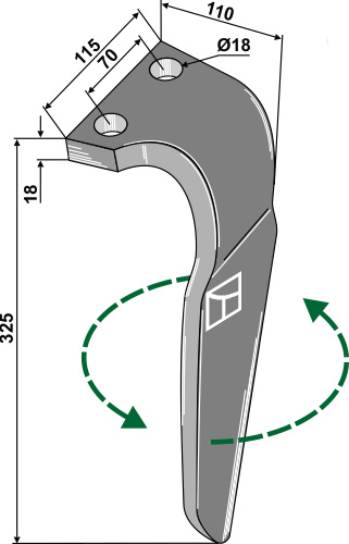 Tine for rotary harrows, left