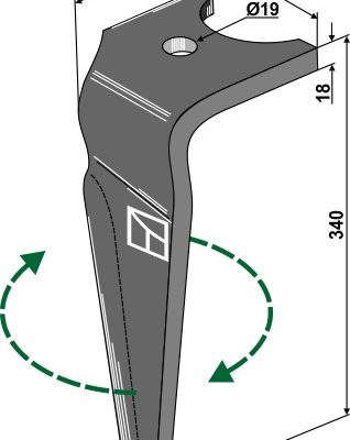 Tine for rotary harrows, right