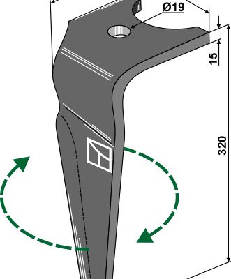 Tine for rotary harrows, right