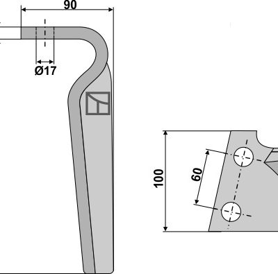 Tine for rotary harrows, left