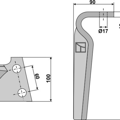 Tine for rotary harrows, right