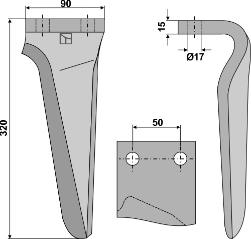 Tine for rotary harrows, left
