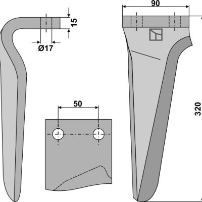 Tine for rotary harrows, right