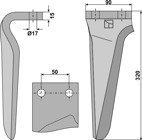 Tine for rotary harrows, right