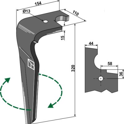 Tine for rotary harrows, right