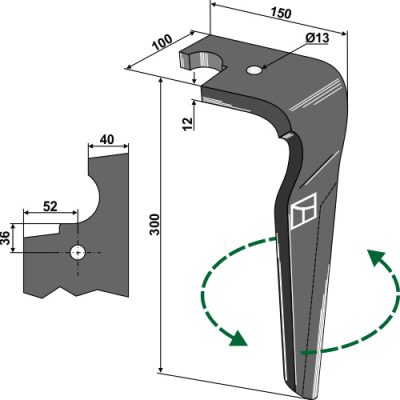 Tine for rotary harrows, left