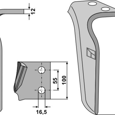 Tine for rotary harrows, right