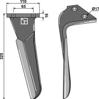 Tine for rotary harrows, left