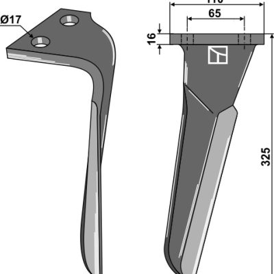 Tine for rotary harrows, right
