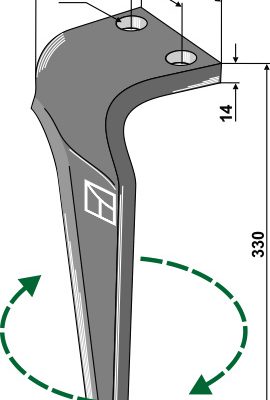 Tine for rotary harrows, right