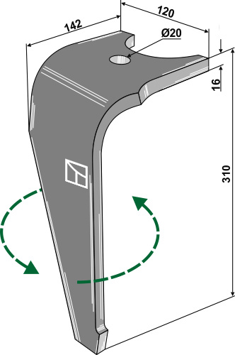 Tine for rotary harrows, left