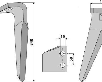 Tine for rotary harrows, right