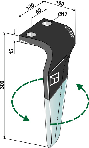 Tine for rotary harrows (DURAFACE), left