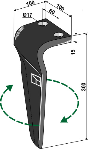 Tine for rotary harrows, right