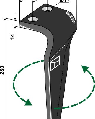 Tine for rotary harrows, left