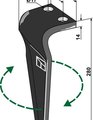 Tine for rotary harrows, right