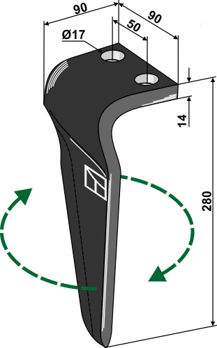 Tine for rotary harrows, right