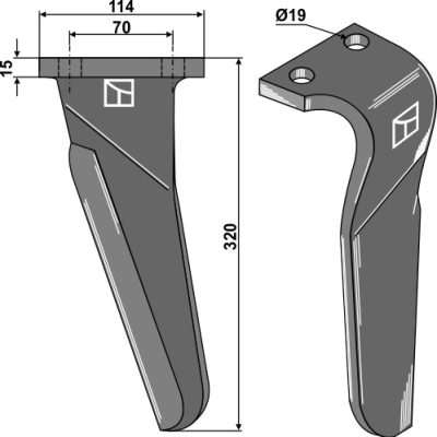 Tine for rotary harrows, left