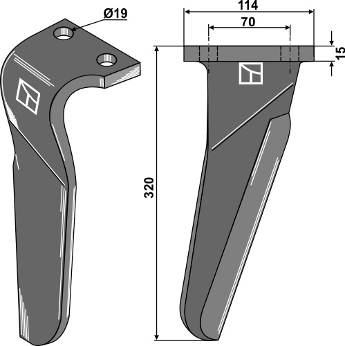Tine for rotary harrows, right
