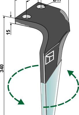 Tine for rotary harrows (DURAFACE), left