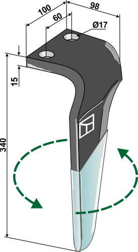 Tine for rotary harrows (DURAFACE), left