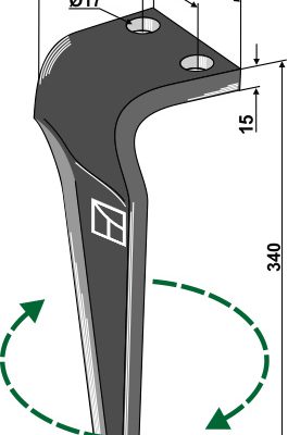 Tine for rotary harrows, right