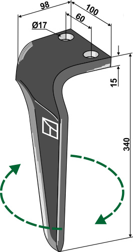 Tine for rotary harrows, right