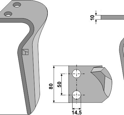 Tine for rotary harrows 260mm, left