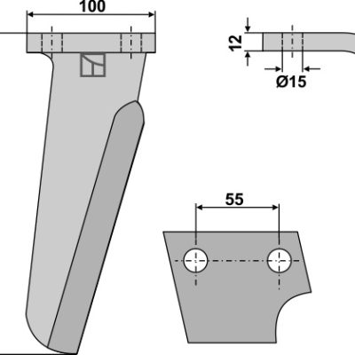Tine for rotary harrows, right