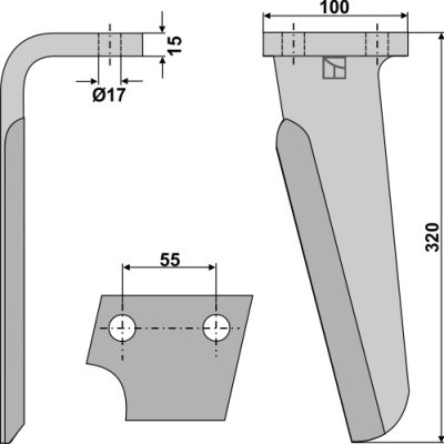 Tine for rotary harrows, left