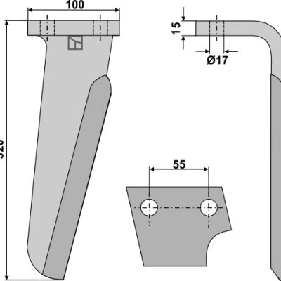 Tine for rotary harrows, right