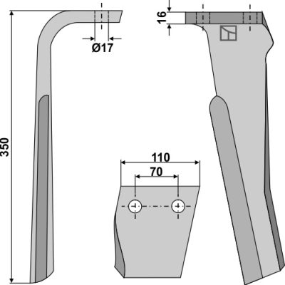 Tine for rotary harrows, left