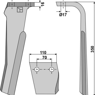Tine for rotary harrows, right