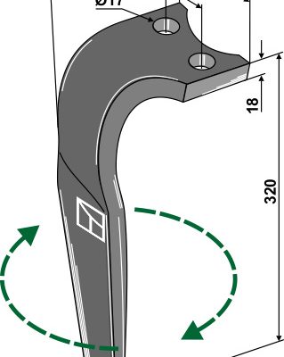 Tine for rotary harrows, right