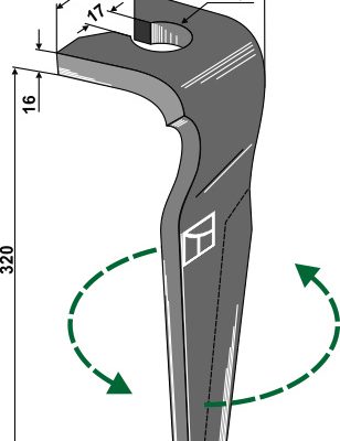 Tine for rotary harrows, left