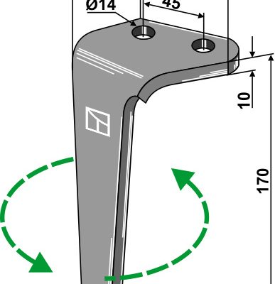 Tine for rotary harrows, left