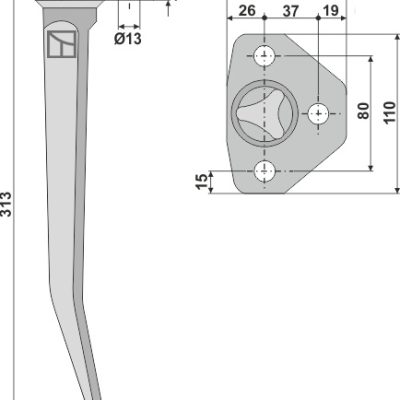 Tine for vibro-harrow 313mm